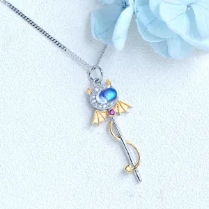 Ladies Little Devil Shaped Silver Moonstone Pendant Necklace June Birthstone Pendant Necklace