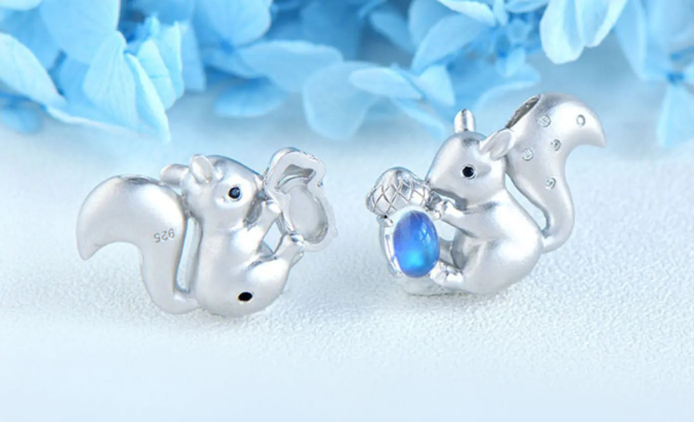 Ladies Squirrel Shaped White Gold Plated Sterling Silver Moonstone Pendant Necklace For Womens