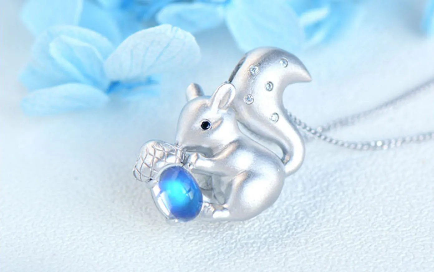 Ladies Squirrel Shaped White Gold Plated Sterling Silver Moonstone Pendant Necklace For Womens