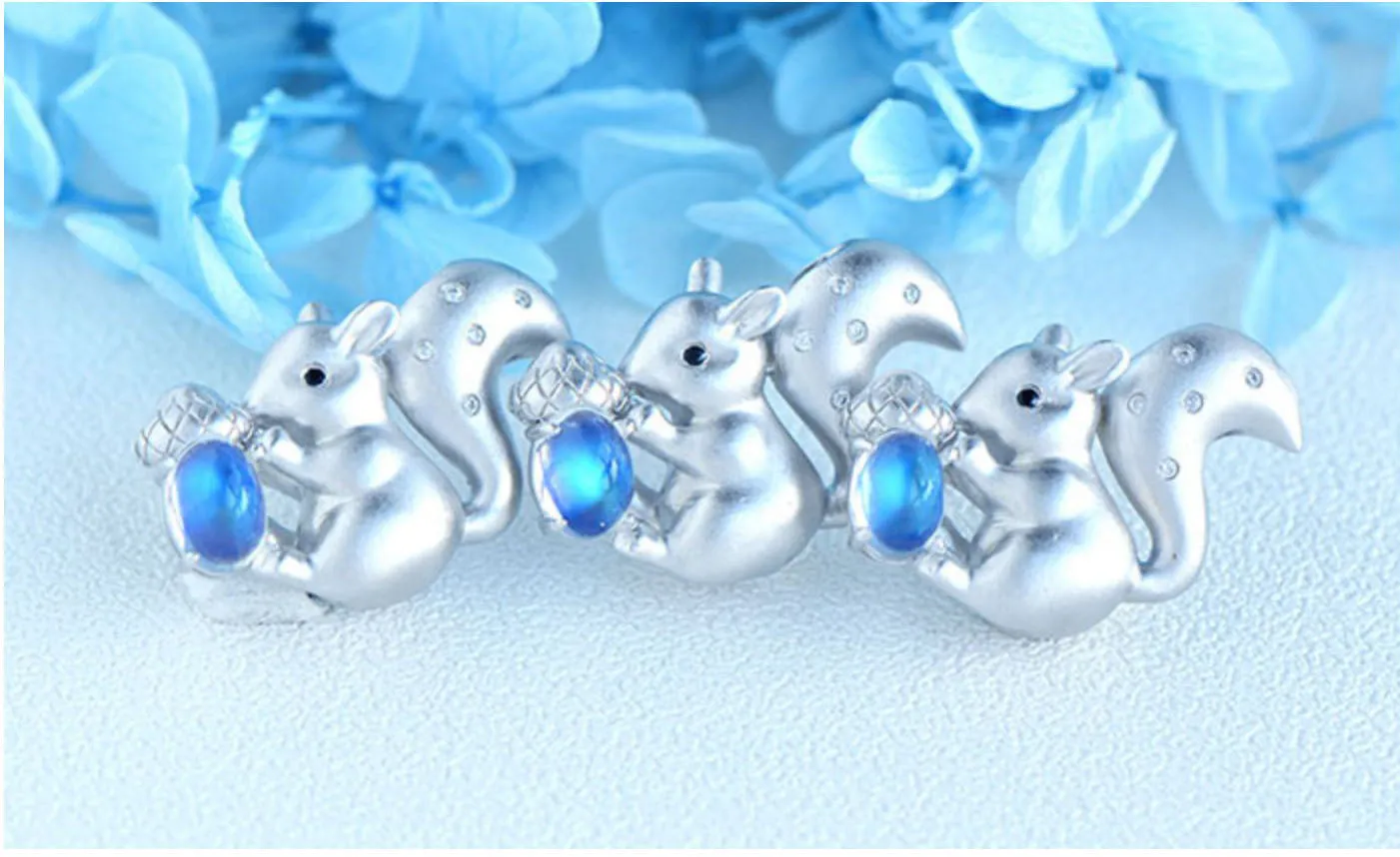Ladies Squirrel Shaped White Gold Plated Sterling Silver Moonstone Pendant Necklace For Womens