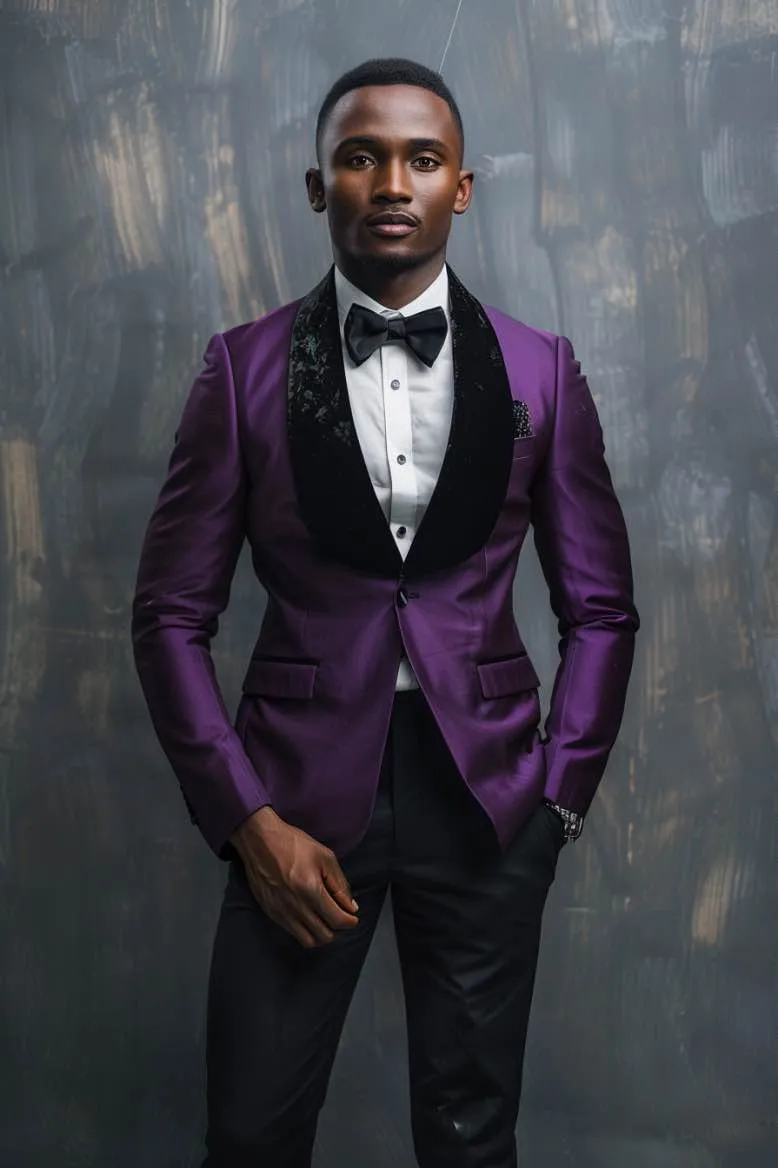Luke  GROOM Purple slim Fit Men Tuxedos Suit