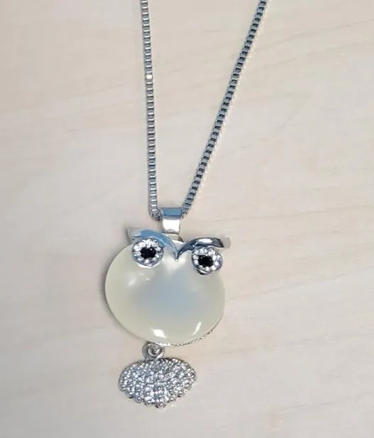 N1815 Silver Moonstone Owl Necklace with FREE Earrings
