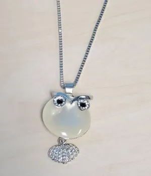 N1815 Silver Moonstone Owl Necklace with FREE Earrings