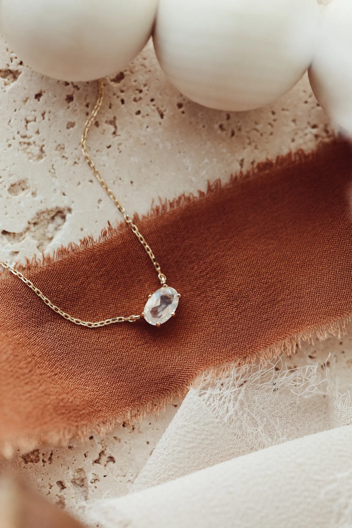 Oval Moonstone in Prongs Necklace