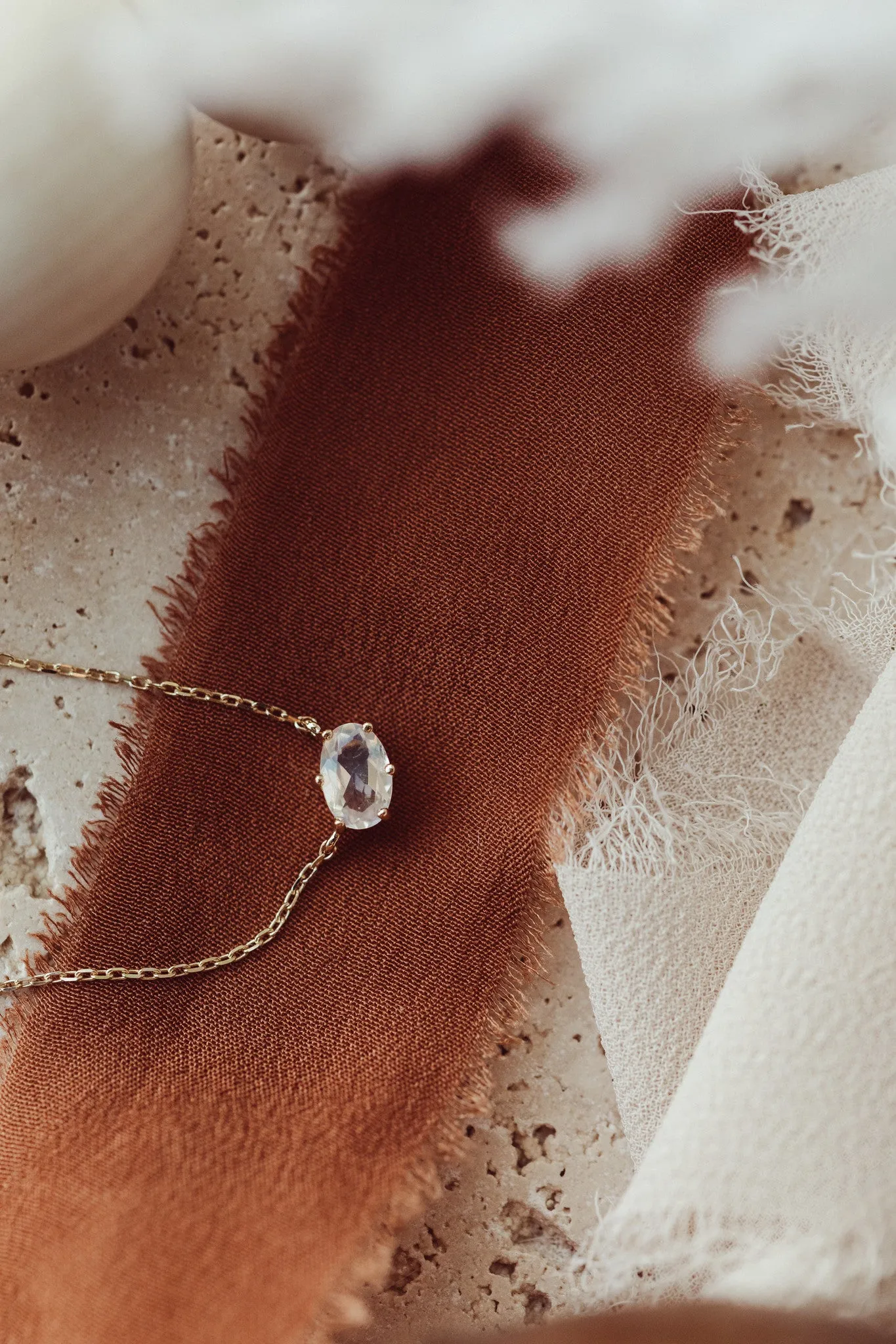 Oval Moonstone in Prongs Necklace
