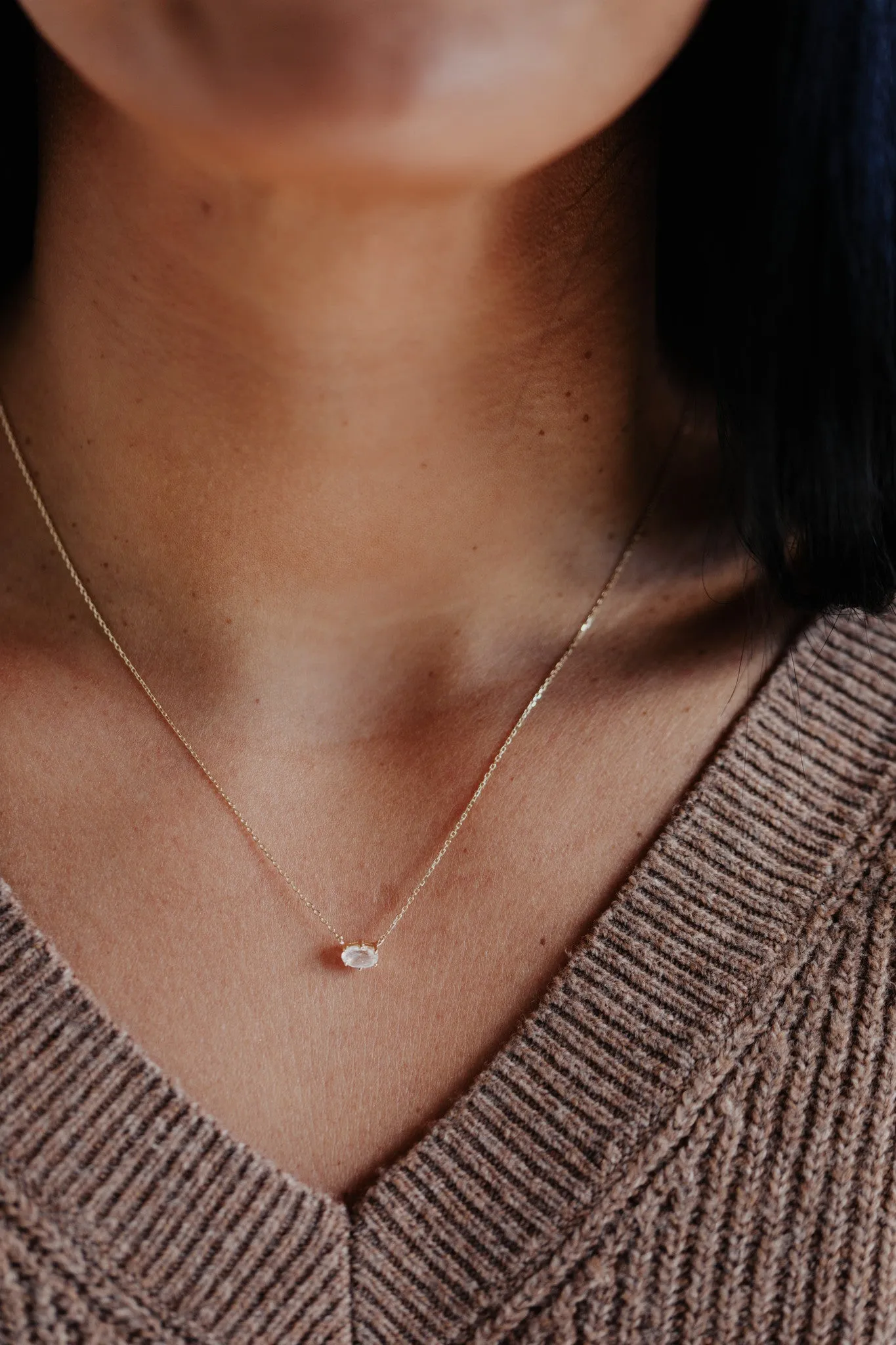 Oval Moonstone in Prongs Necklace