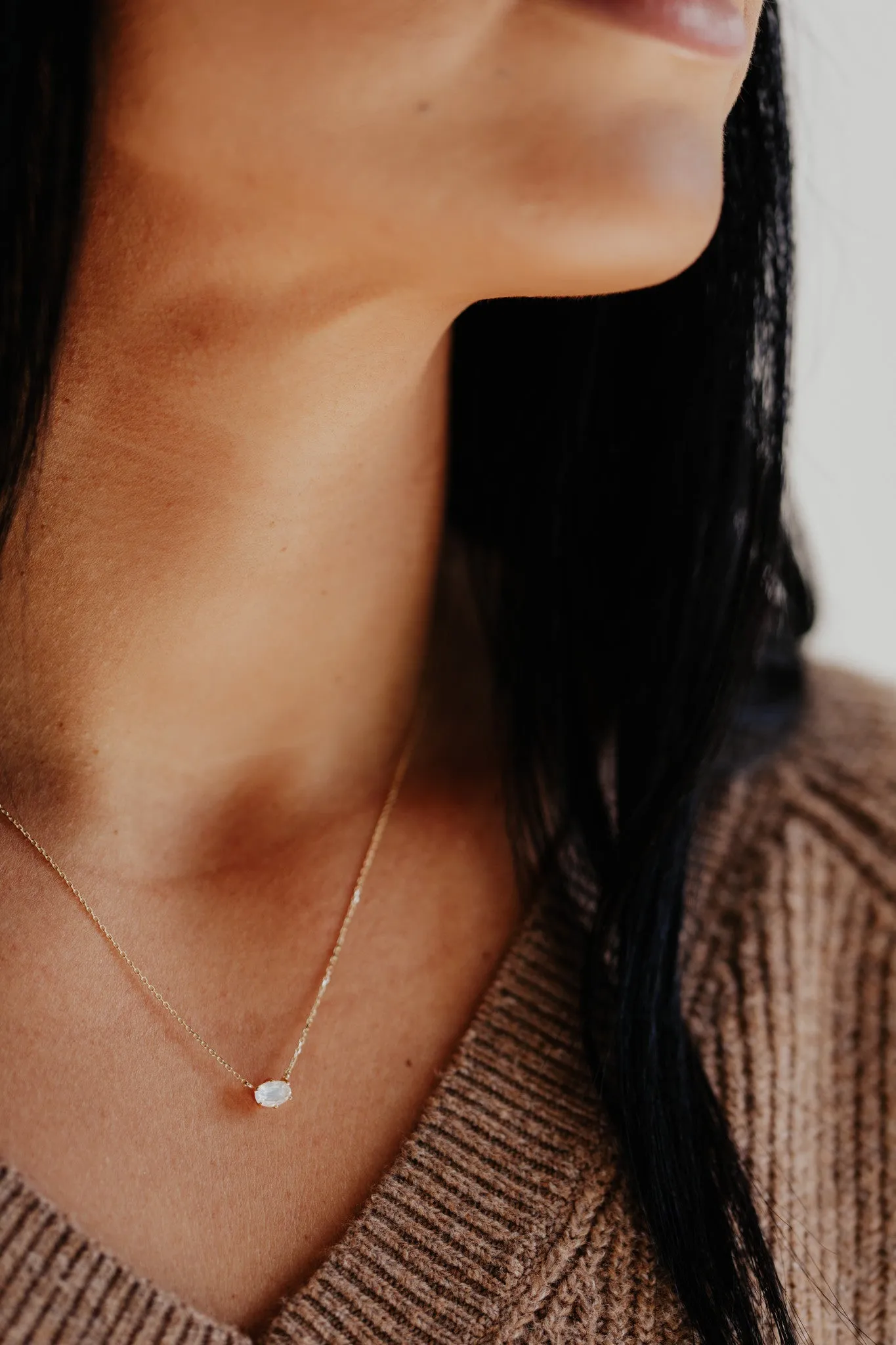 Oval Moonstone in Prongs Necklace