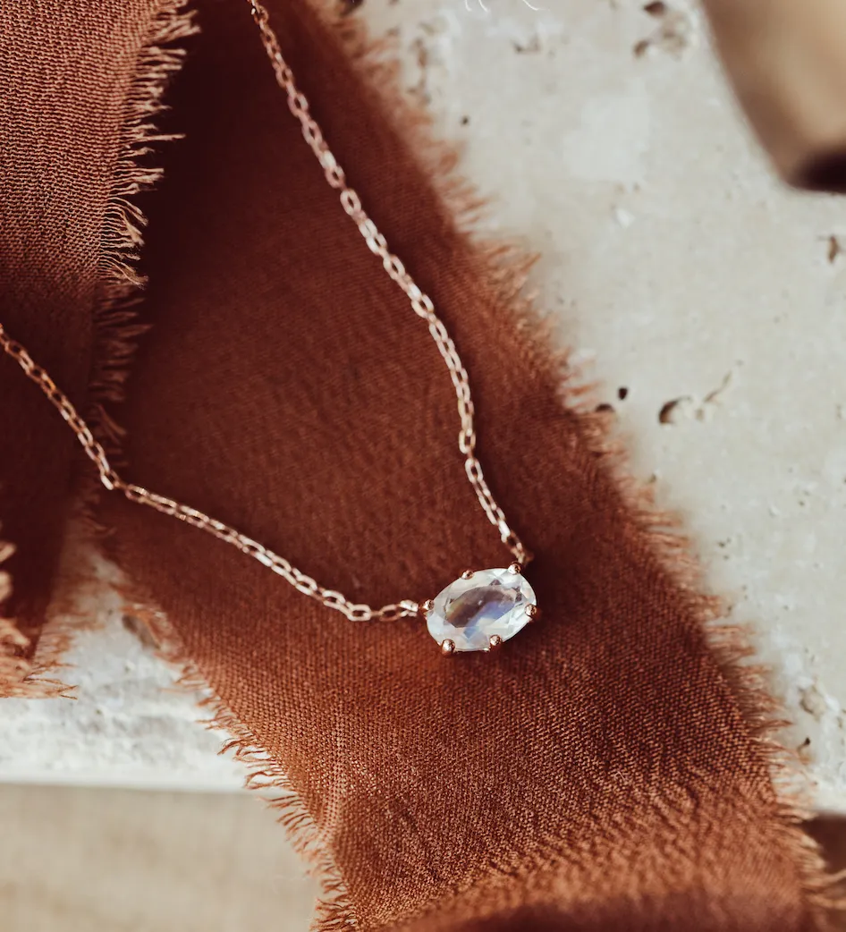 Oval Moonstone in Prongs Necklace