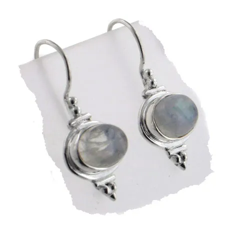 Oval Rainbow Moonstone Drops Sterling Silver Earrings