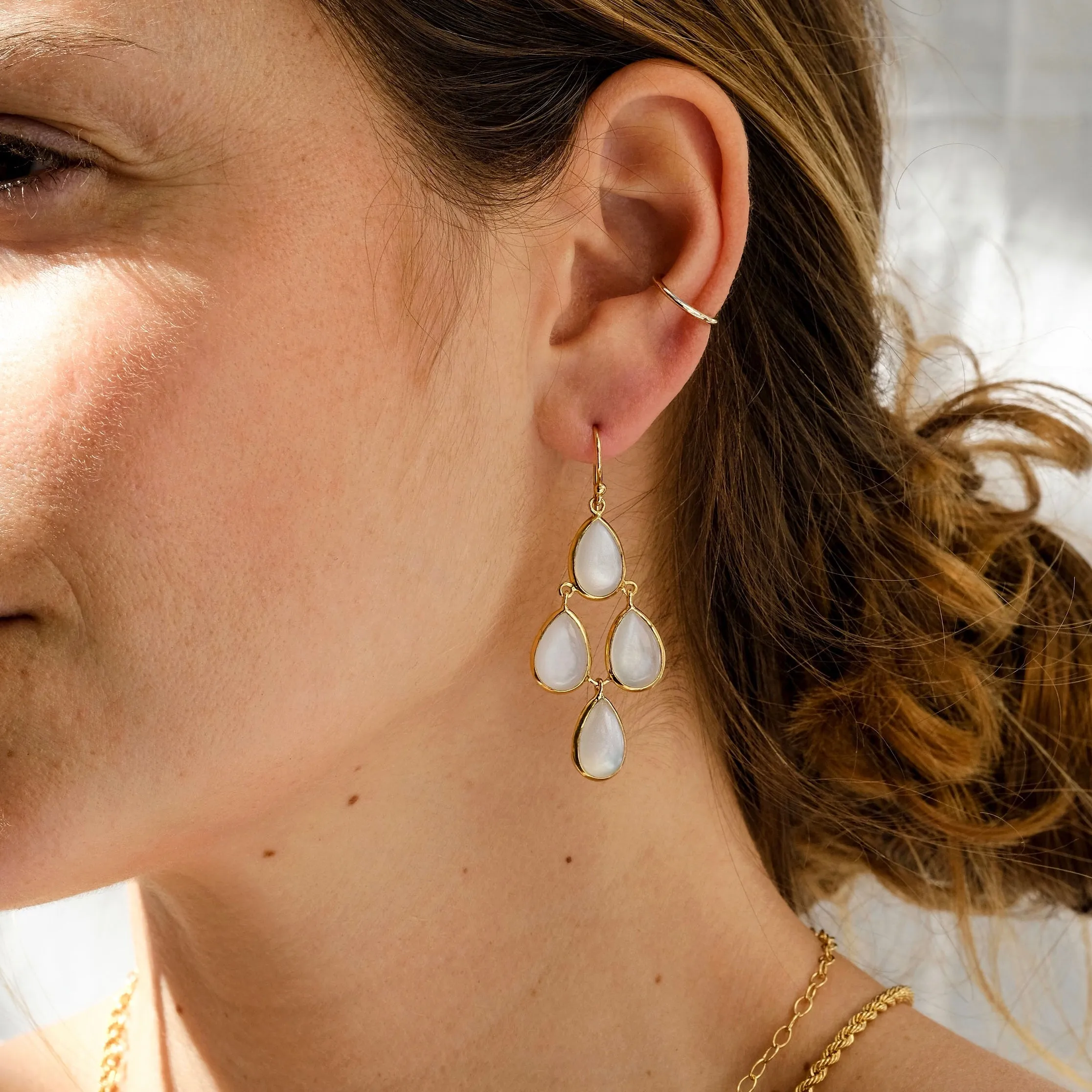 Petal Chandelier, Moonstone, Gold