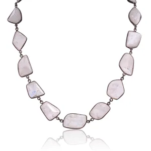 Pewter Multi-Shaped Encased Moonstone Necklace