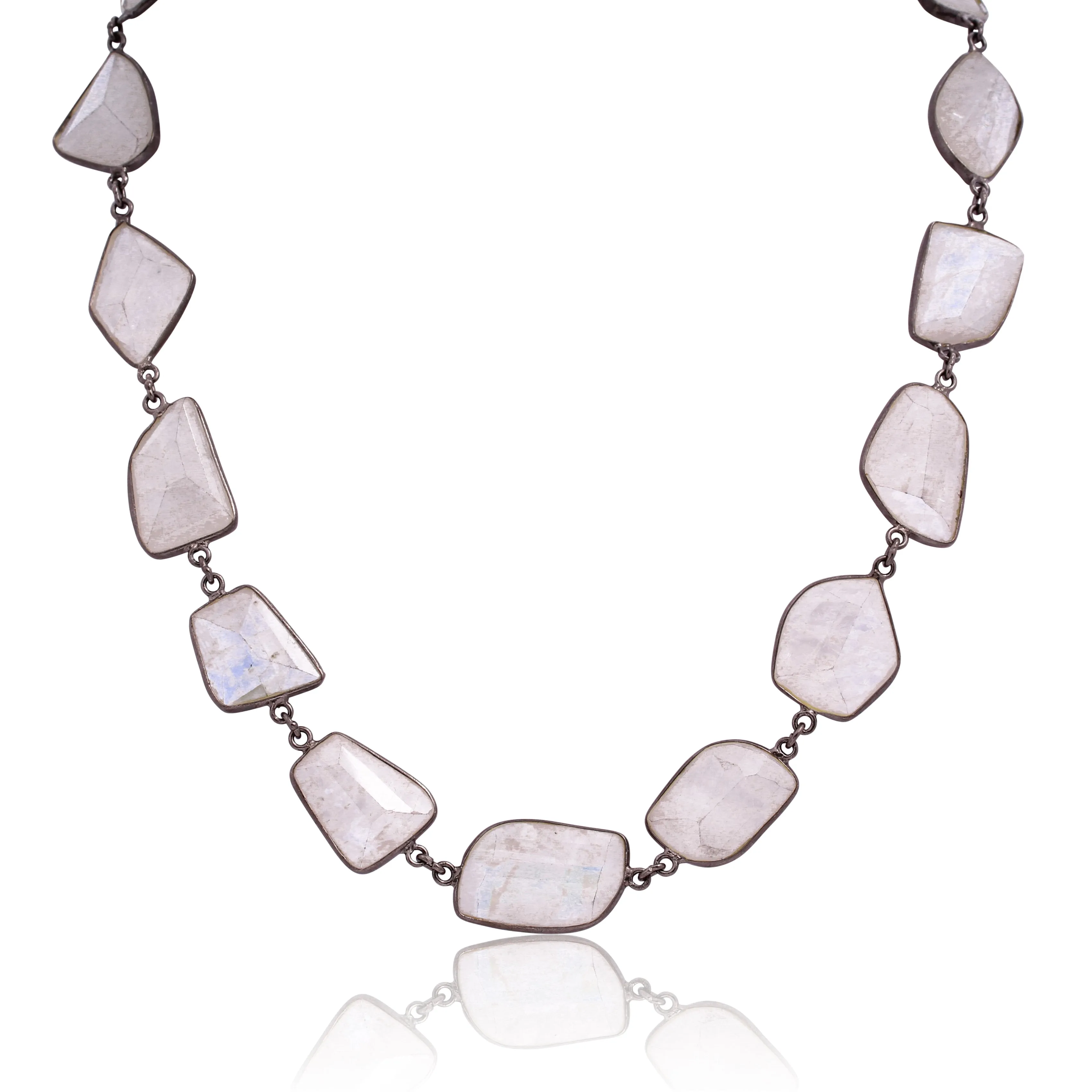 Pewter Multi-Shaped Encased Moonstone Necklace