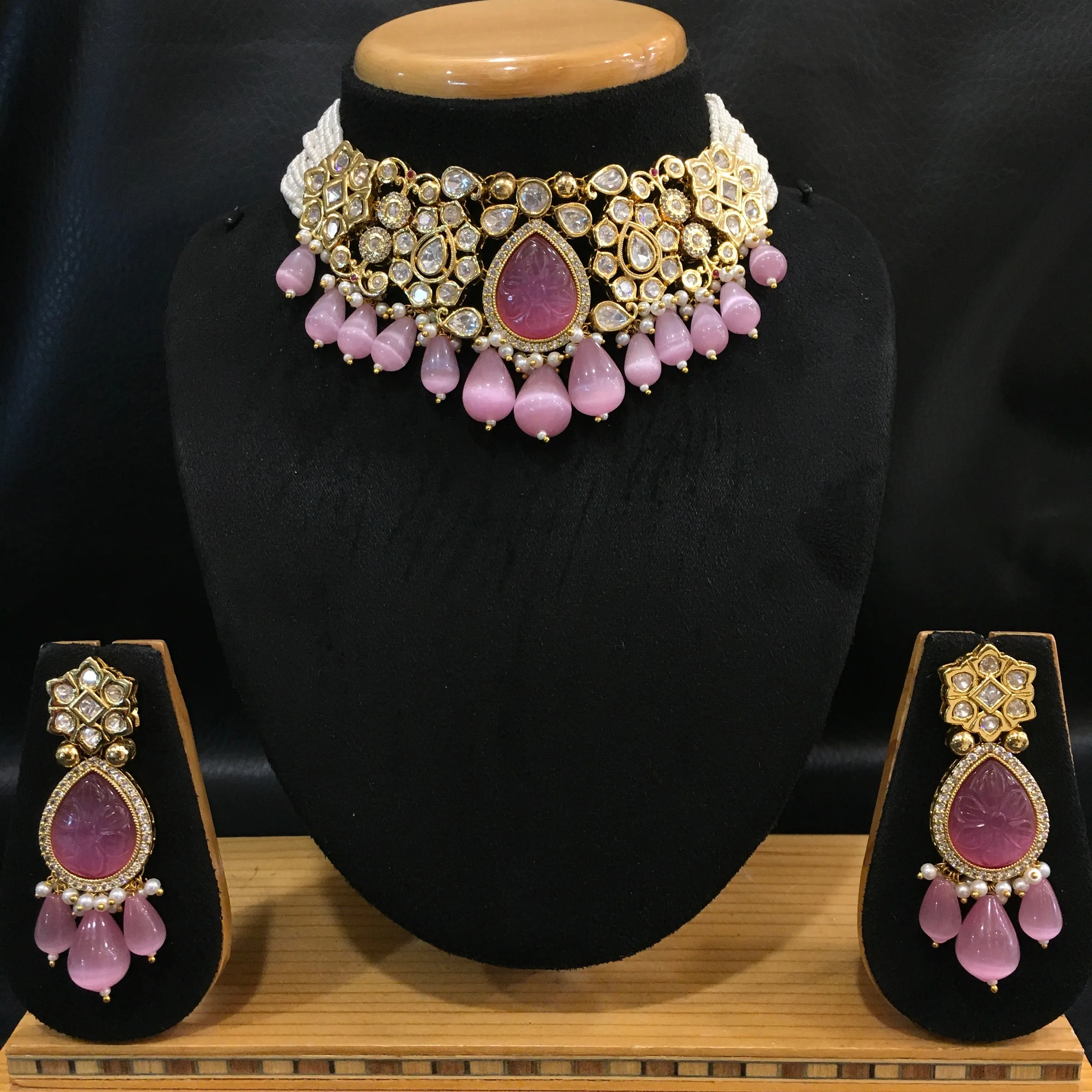 Pink Kundan Necklace Set 20068-7252