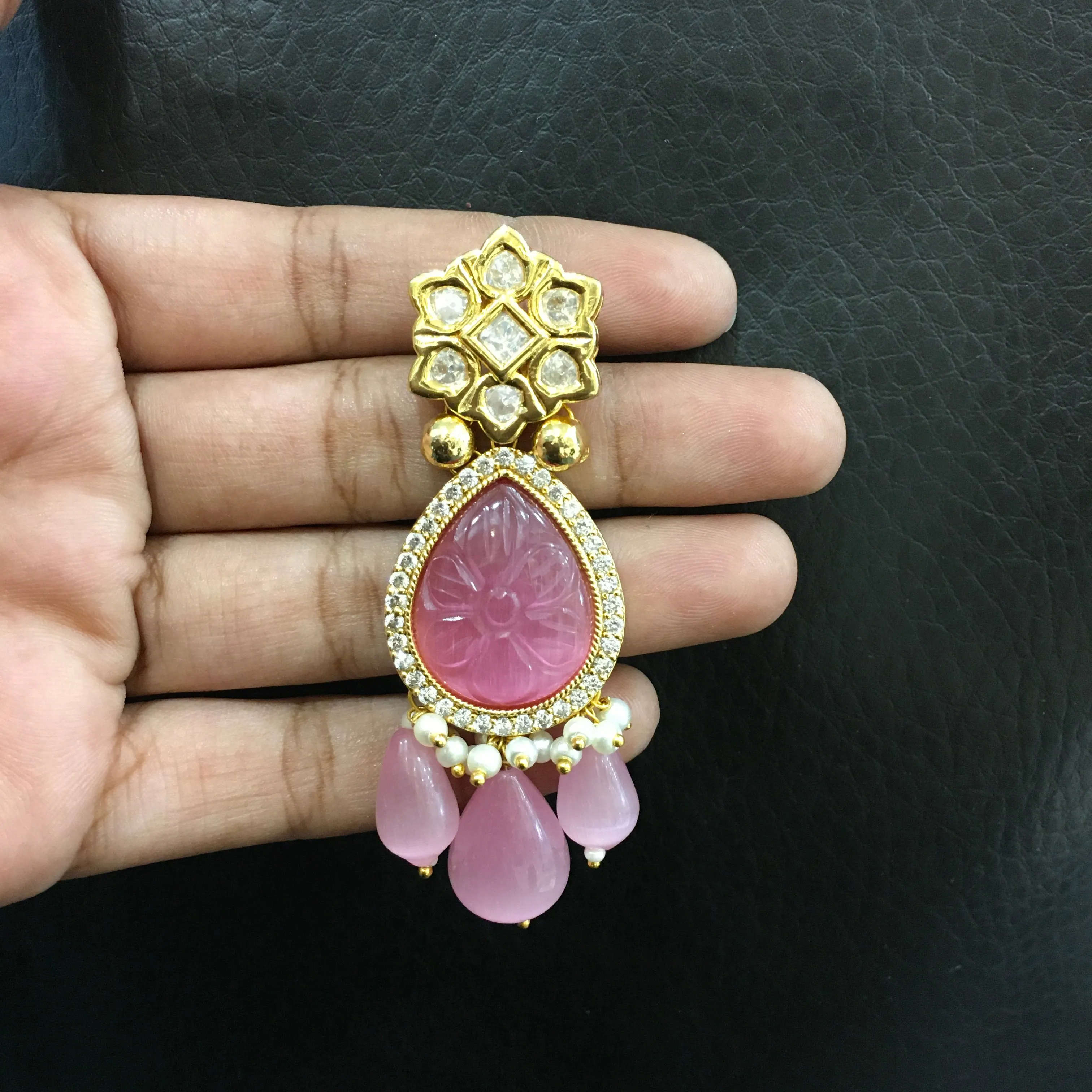Pink Kundan Necklace Set 20068-7252