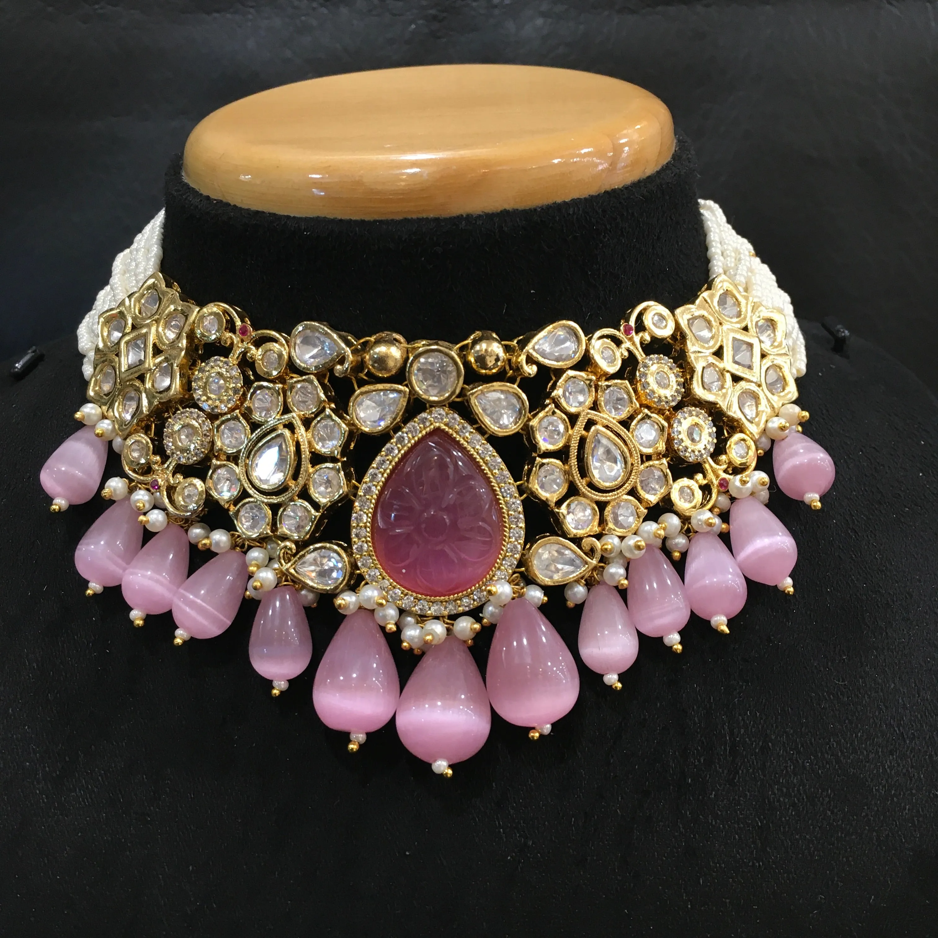 Pink Kundan Necklace Set 20068-7252