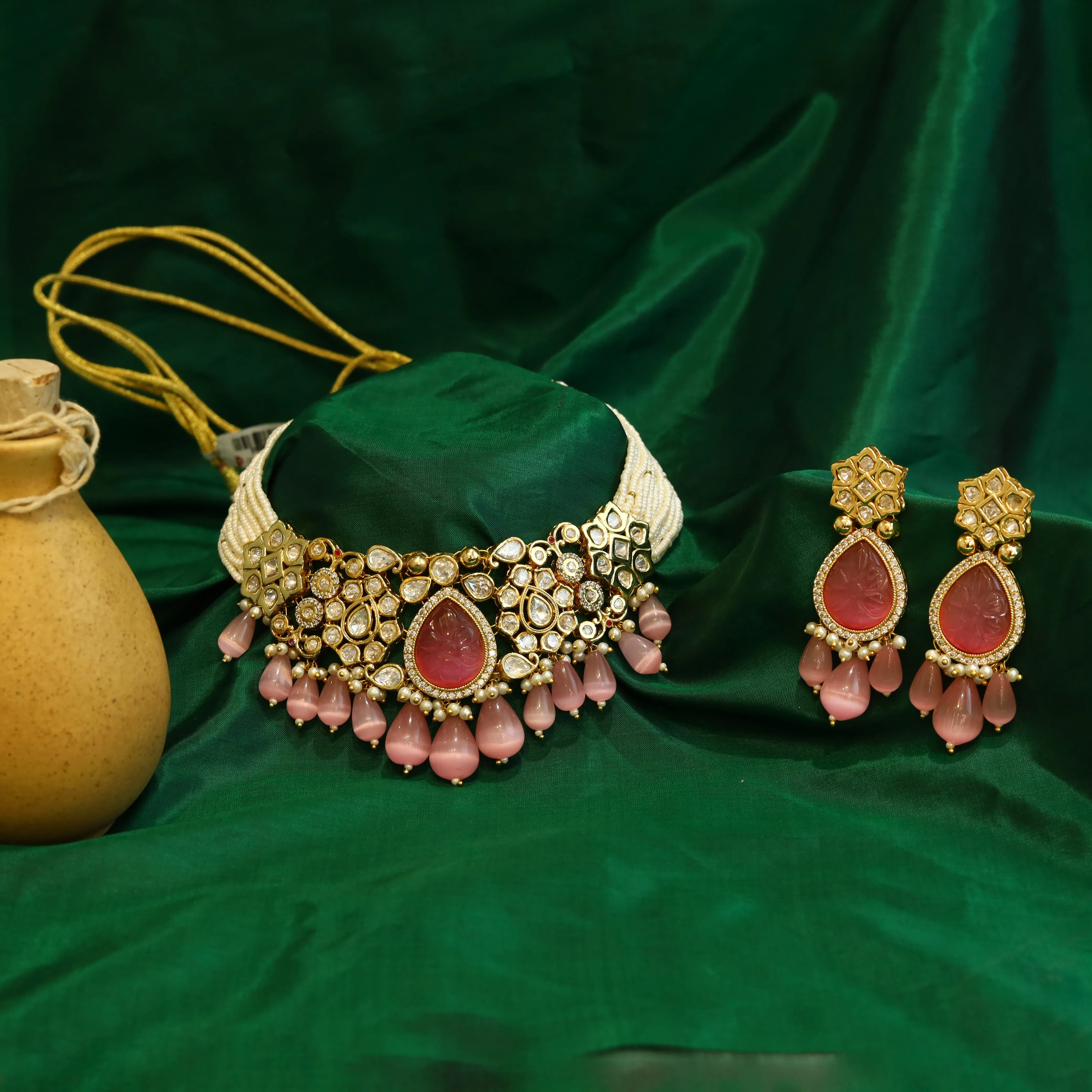 Pink Kundan Necklace Set 20068-7252