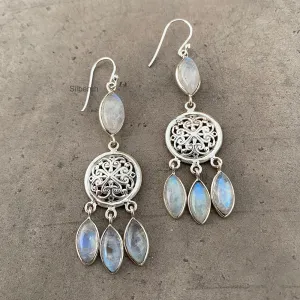 Rainbow Moonstone Dreamcatcher Silver Earring