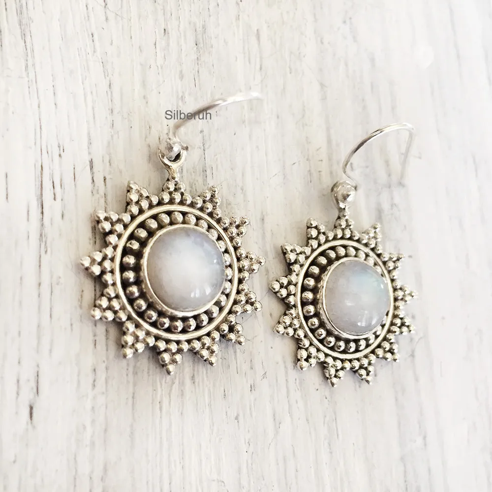 Rainbow Moonstone Sun Silver Earring