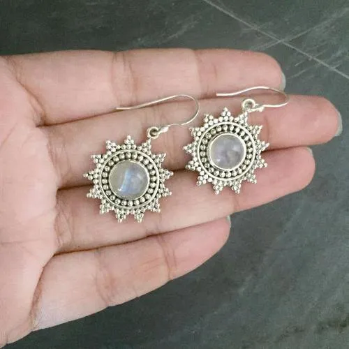 Rainbow Moonstone Sun Silver Earring
