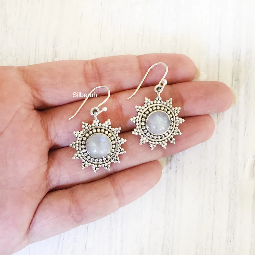 Rainbow Moonstone Sun Silver Earring