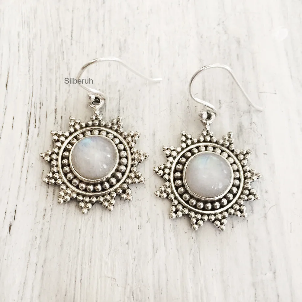 Rainbow Moonstone Sun Silver Earring
