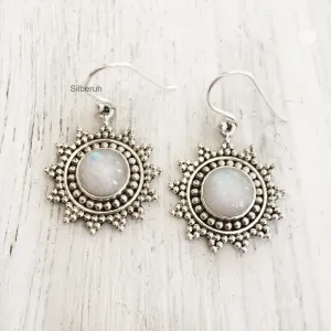 Rainbow Moonstone Sun Silver Earring