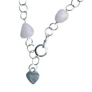 Rose quartz pebble heart necklace