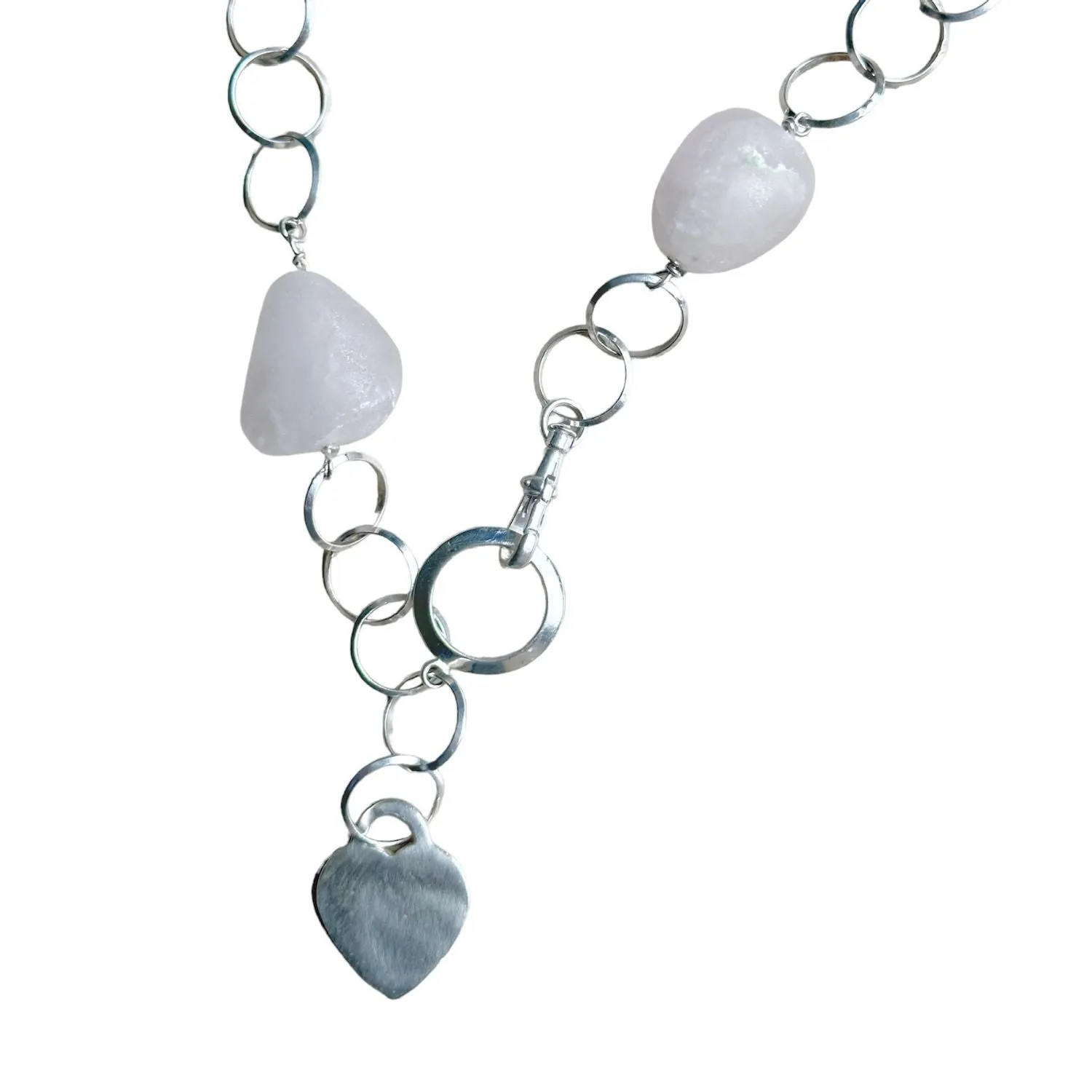 Rose quartz pebble heart necklace