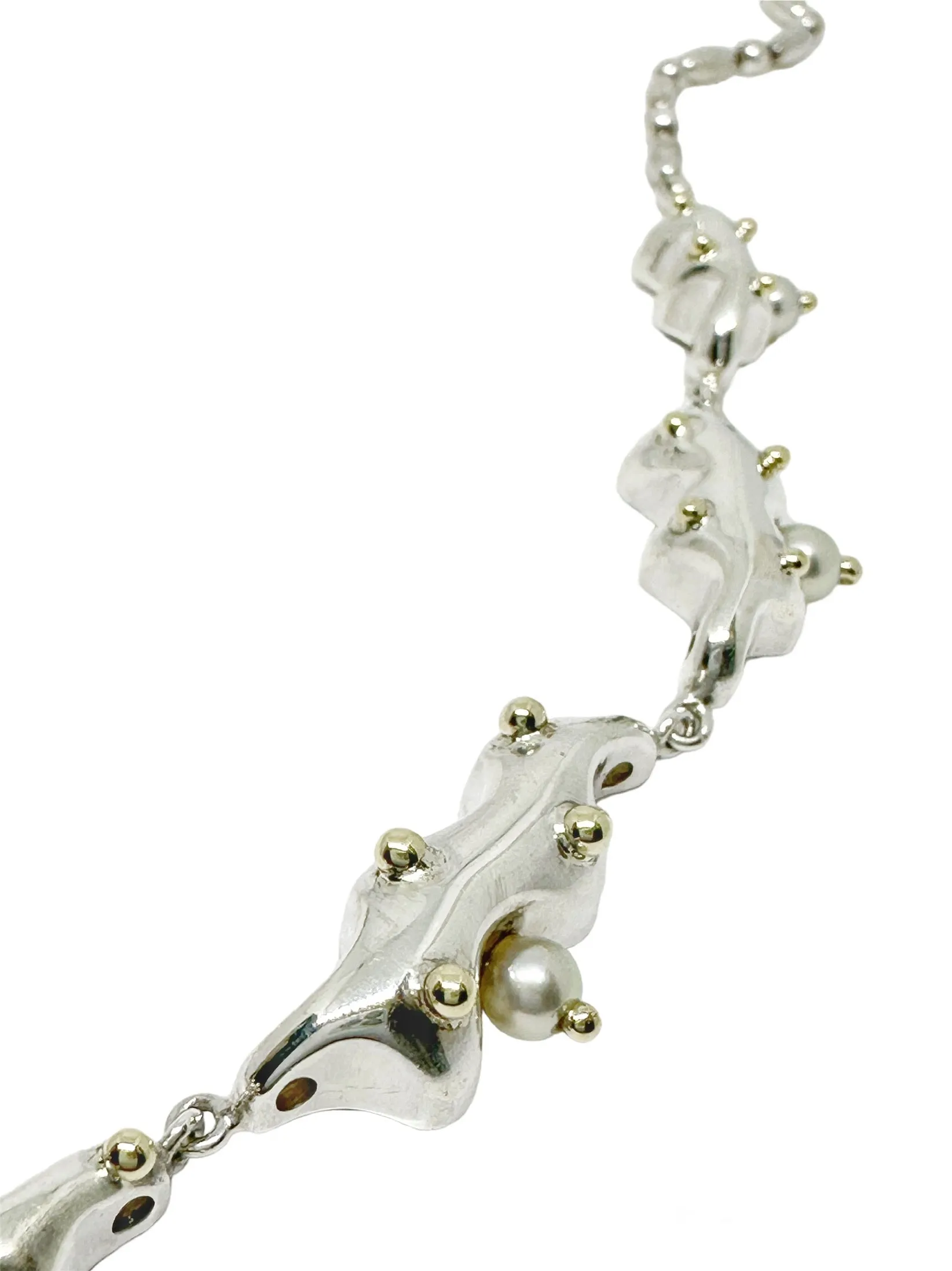 Sea Slug Necklace with 18ct yellow Gold, Silver & Pearls
