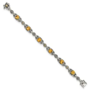 Shey Couture Sterling Silver with 14K Accent 7.25 Inch Antiqued Cushion Citrine Bracelet QTC414