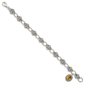 Shey Couture Sterling Silver with 14K Accent 7.75 Inch Antiqued Oval Citrine Bracelet QTC1435