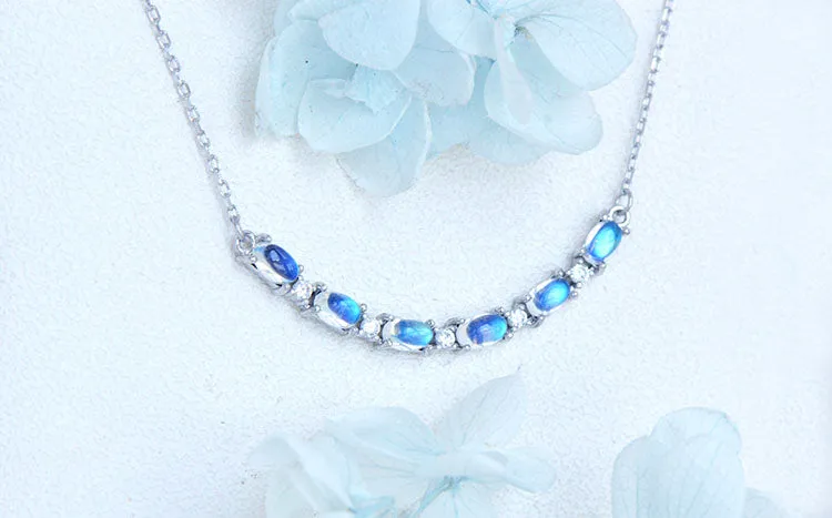 Silver Womens Smile Bar Moonstone Pendant Necklace June Birthstone Jewelry