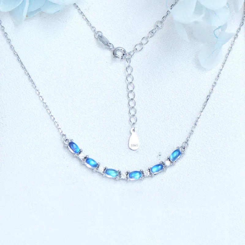 Silver Womens Smile Bar Moonstone Pendant Necklace June Birthstone Jewelry