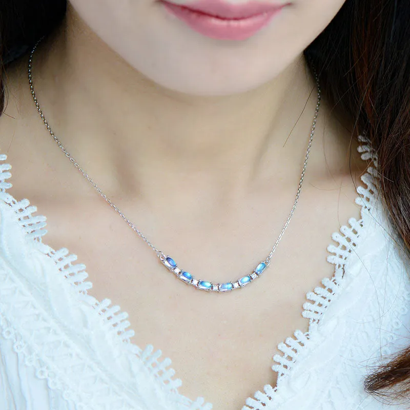 Silver Womens Smile Bar Moonstone Pendant Necklace June Birthstone Jewelry