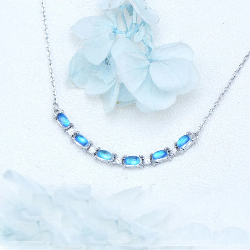 Silver Womens Smile Bar Moonstone Pendant Necklace June Birthstone Jewelry