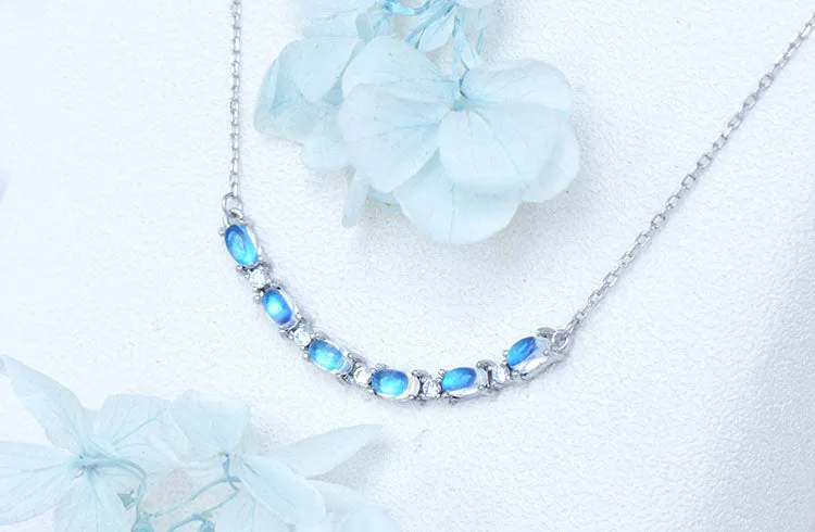 Silver Womens Smile Bar Moonstone Pendant Necklace June Birthstone Jewelry