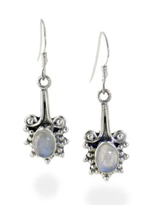 Sterling Silver Victorian Style Genuine Rainbow Moonstone Earrings