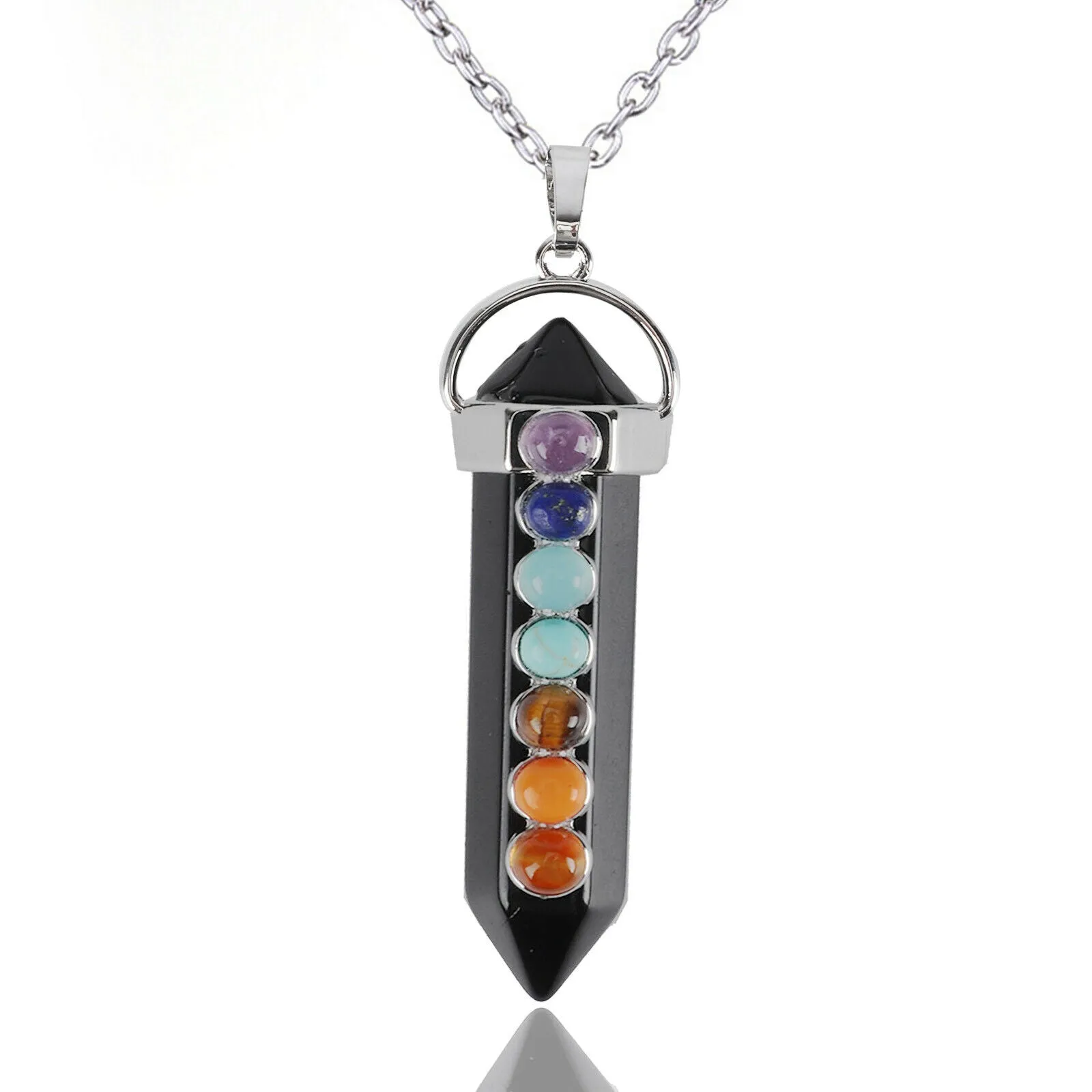 Tourmaline Chakra Gemstones Pendant Silver Necklace