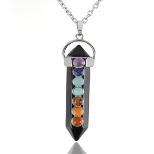Tourmaline Chakra Gemstones Pendant Silver Necklace